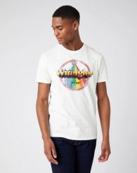 MĘSKI T-SHIRT WRANGLER RAINBOW OFF WHITE W7J9D3737 112141559. Białe t-shirty Wrangler, m, bez wzorów, bez kołnierzyka, bez ramiączek. Za 69.99 zł.