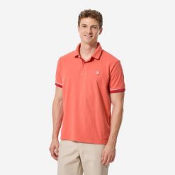 Polo żeglarskie męskie Decathlon Sailing 100. Brązowe koszulki polo TRIBORD, l, bez wzorów, z bawełny, bez kołnierzyka, bez ramiączek. Za 69.99 zł.