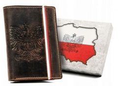 Portfel skórzany patriotyczny N4A-H-3216 brązowy. Brązowe portfele Inny, bez wzorów, ze skóry. Za 65.99 zł.
