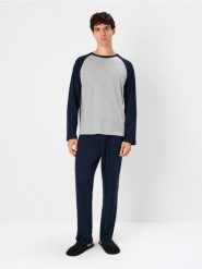 Piżama dwuczęściowa z bawełną - granatowy. Niebieskie piżamy Sinsay, l, bez wzorów, z bawełny, bez ramiączek. Za 59.99 zł.