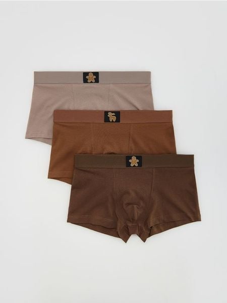 Bokserki ze świątecznym motywem 3 pack - beżowy. Brązowe bokserki Reserved, l, bez wzorów. Za 69.99 zł.