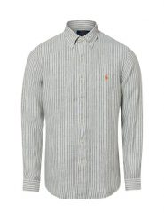Polo Ralph Lauren Męska koszula lniana - Custom Fit Mężczyźni Modern Fit len (100%) zielony|biały w paski, L. Białe koszule Polo Ralph Lauren, l, bez wzorów, ze lnu, bez kołnierzyka, bez ramiączek. Za 859.95 zł.