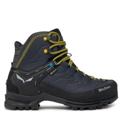 Trekkingi Salewa. Niebieskie botki sznurowane Salewa, bez wzorów, z gore-texu, bez obcasa, bez zapięcia. Za 1,399.00 zł.