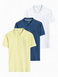 Zestaw koszulek męskich polo z dzianiny pique 3-pak - mix V16 Z28 - XXL. Niebieskie koszulki polo sportowe Ombre Clothing, na wiosnę, l, z aplikacjami, z bawełny, bez kołnierzyka, bez ramiączek. Za 155.99 zł.