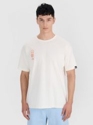 4F T-shirt oversize z nadrukiem męski - biały XL. Białe t-shirty 4F, m, bez wzorów, z bawełny, bez kołnierzyka, bez ramiączek. W wyprzedaży za 59.99 zł.