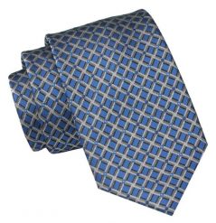 Męski Krawat Angelo di Monti - Niebieski w Kratkę. Niebieskie krawaty i muchy Angelo di Monti, bez wzorów, z tkaniny. Za 45.00 zł.