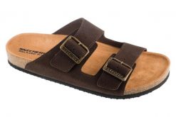 Klapki męskie, Aiden - Leelan. Brązowe klapki Skechers, z materiału. Za 189.99 zł.