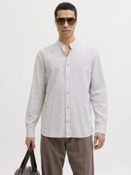 Jack & Jones Koszula z domieszką lnu Mężczyźni Regular Fit len beżowy, XXL. Brązowe koszule Jack & Jones, m, bez wzorów, z bawełny, bez kołnierzyka, bez ramiączek. Za 199.95 zł.