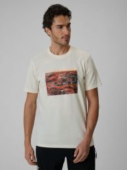 4F T-shirt regular z nadrukiem męski - biały L. Białe t-shirty 4F, l, bez wzorów, z materiału, bez kołnierzyka, bez ramiączek. Za 59.99 zł.