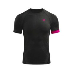Koszulka kompresyjna męska czarna/fuksja do treningu. Czarne odzież kompresyjna R-EVENGE, na zimę, l, bez wzorów, ze skóry, na fitness i siłownię. Za 211.90 zł.