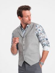 Męska kamizelka garniturowa z kołnierzem - jasnoszara V1 OM-BLZV-0109 - XXL. Szare garnitury Ombre Clothing, l, bez wzorów, z poliesteru. Za 149.99 zł.