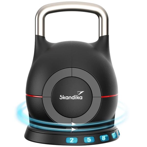 Kettlebell treningowy regulowany od 2 do 20 kg, 7 stopni obciążenia. Czarne piżamy SKANDIKA, bez wzorów, z materiału, bez ramiączek. Za 639.00 zł.