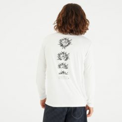 Koszulka UV surfingowa męska Olaian Flower UPF50+ długi rękaw. Białe bluzki z długim rękawem OLAIAN, m, bez wzorów, z dzianiny, bez kołnierzyka, bez ramiączek. Za 59.99 zł.