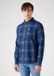 WRANGLER 1 PKT BUTTON DOWN MĘSKA KOSZULA W KRATĘ KRATA DARK INDYGO 112341058 W5B1018075. Koszule Wrangler, m, bez wzorów, bez kołnierzyka, bez ramiączek. Za 139.99 zł.