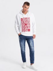Spodnie męskie marmurkowe JOGGERY z przetarciami - niebieskie V4 - Rozmiar: L. Niebieskie joggery i bojówki Ombre Clothing, l, bez wzorów, z bawełny. W wyprzedaży za 49.99 zł.