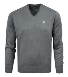 Sweter Męski Wełniany - Dekolt w Serek - Pako Jeans - Popielaty. Szare swetry rozpinane Pako Jeans, l, bez wzorów, z jeansu, bez kołnierzyka, bez ramiączek. Za 169.00 zł.