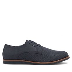 Półbuty Lanetti. Niebieskie eleganckie półbuty Lanetti, bez wzorów, bez obcasa, bez zapięcia. Za 119.99 zł.