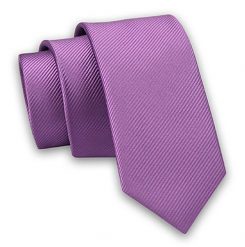 Liliowy Elegancki Śledź Męski Krawat -Angelo di Monti- 5 cm, Jednokolorowy, w Delikatne Prążki. Krawaty i muchy Angelo di Monti, bez wzorów, z tkaniny. Za 45.00 zł.