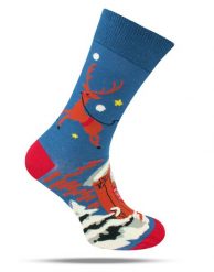 Tematyczne Skarpetki Bawełniane - Świąteczny Renifer. Niebieskie skarpety His Story, bez wzorów, z bawełny. Za 34.99 zł.