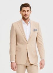 PAKO LORENTE – Beżowa marynarka garniturowa. Brązowe garnitury Pako Lorente, m, bez wzorów, z elastanu. Za 549.99 zł.