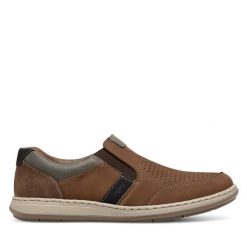Półbuty Rieker. Brązowe eleganckie półbuty Rieker, bez wzorów, bez obcasa, bez zapięcia. Za 289.99 zł.