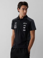 4F Koszulka polo slim męska - czarna XXL. Czarne koszulki polo 4F, m, bez wzorów, z dzianiny, bez kołnierzyka, bez ramiączek. Za 99.99 zł.