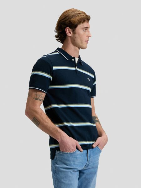 MESKA KOSZULKA LEE PIQUE POLO LIME ICE NAVY STRIPE 112376485. Niebieskie koszulki polo Lee, s, bez wzorów, bez kołnierzyka, bez ramiączek. Za 89.99 zł.