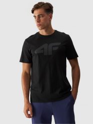 4F T-shirt regular z nadrukiem męski - czarny M. Czarne t-shirty 4F, m, bez wzorów, z bawełny, bez kołnierzyka, bez ramiączek. Za 59.99 zł.