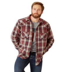 Koszulka retro z długim rękawem Ariat Harlen Snp. Czerwone bluzki z długim rękawem Ariat, bez wzorów, bez kołnierzyka, bez ramiączek. Za 384.50 zł.