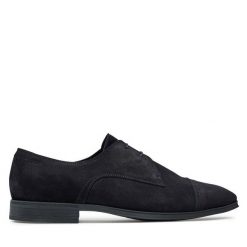 Półbuty BOSS. Niebieskie eleganckie półbuty Boss, bez wzorów, bez obcasa, bez zapięcia. Za 1,149.00 zł.