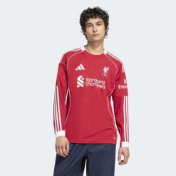 Koszulka z długim rękawem Liverpool FC 25/26 Home. Czerwone bluzki z długim rękawem Adidas, bez wzorów, bez kołnierzyka, bez ramiączek. W wyprzedaży za 413.50 zł.