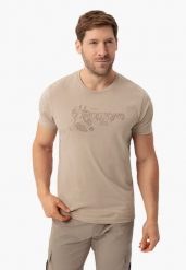 Bawełniany t-shirt T-TON. Brązowe t-shirty Volcano, l, bez wzorów, z bawełny, bez kołnierzyka, bez ramiączek. Za 59.99 zł.