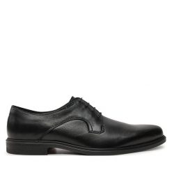 Półbuty HUGO. Czarne eleganckie półbuty Hugo, bez wzorów, bez obcasa, bez zapięcia. Za 479.99 zł.