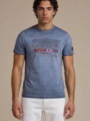 Geographical Norway Koszulka "Jeans" w kolorze granatowym rozmiar: XXL. Niebieskie bezrękawniki Geographical Norway, xxl, bez wzorów, z bawełny, bez kołnierzyka, bez ramiączek. Za 79.21 zł.