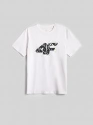 4F T-shirt regular z nadrukiem męski - biały XL. Białe t-shirty 4F, bez wzorów, z bawełny, bez ramiączek, trekkingowe. Za 59.99 zł.