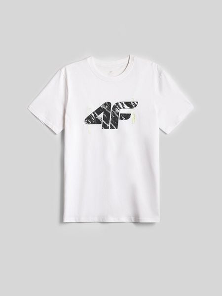 4F T-shirt regular z nadrukiem męski - biały XL. Białe t-shirty 4F, bez wzorów, z bawełny, bez ramiączek, trekkingowe. Za 59.99 zł.