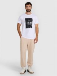 4F Spodnie dresowe joggery męskie - beżowe M. Brązowe joggery i bojówki 4F, m, bez wzorów, z bawełny, sportowe. Za 149.99 zł.