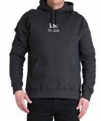 LEE LOGO LOOSE HOODIE MĘSKA BLUZA WASHED BLACK L83UTJON 112144595. Czarne bluzy Lee, l, bez wzorów, z kapturem. Za 129.99 zł.