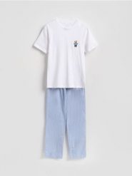 Dwuczęściowa piżama z haftem - biały. Białe piżamy Reserved, l, bez wzorów, z bawełny, bez ramiączek. Za 139.99 zł.