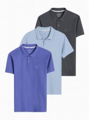 Zestaw koszulek męskich polo z dzianiny pique 3-pak - mix V20 Z28 - XL. Niebieskie koszulki polo sportowe Ombre Clothing, na wiosnę, l, z aplikacjami, z bawełny, bez kołnierzyka, bez ramiączek. Za 155.99 zł.