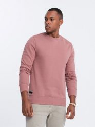 Męska nierozpinana dresowa bluza BASIC – ciemnoróżowa V4 OM-SSBN-0159 - XXL. Czerwone bluzy Ombre Clothing, l, bez wzorów, z dresówki, bez kaptura. Za 119.99 zł.