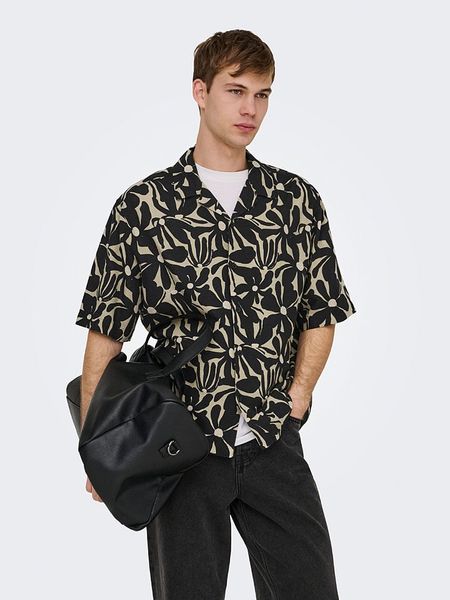 ONLY & SONS Koszula "Onsharvi" - Relaxed fit - w kolorze beżowo-czarnym rozmiar: XXL. Brązowe koszule Only & Sons, xxl, bez wzorów, bez kołnierzyka, bez ramiączek. Za 83.42 zł.