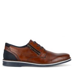 Półbuty Rieker. Brązowe eleganckie półbuty Rieker, bez wzorów, bez obcasa, bez zapięcia. Za 339.99 zł.