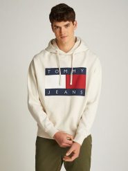 TOMMY JEANS Bluza w kolorze kremowym rozmiar: M. Brązowe bluzy Tommy Jeans, m, bez wzorów, z bawełny, z kapturem. Za 322.90 zł.
