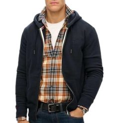 Rozpinana bluza z kapturem z logo essential Superdry. Niebieskie bluzy z kapturem Superdry, s, bez wzorów, z bawełny, z kapturem. Za 349.40 zł.