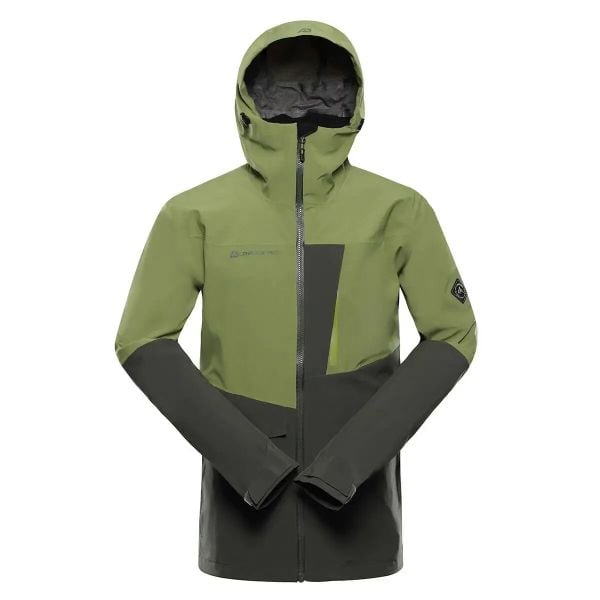 Kurtka męska trekkingowa wodoodporna Alpine Pro Zarr 2. Zielone kurtki Alpine Pro, l, z aplikacjami, z hardshellu, z kapturem. Za 899.00 zł.