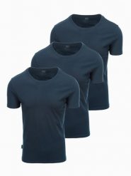 Zestaw męskich koszulek bawełnianych BASIC z okrągłym dekoltem – 3x granatowy V10 OM-TSBS-0232 - XXL. Niebieskie t-shirty Ombre Clothing, l, bez wzorów, z bawełny, bez kołnierzyka, bez ramiączek. Za 89.99 zł.