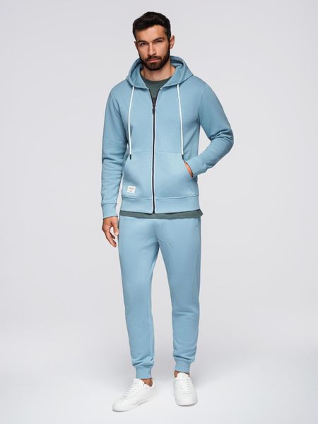 Komplet dresowy męski set bluza rozpinana z kapturem + spodnie joggery - jasnoniebieski V7 - Rozmiar: M. Niebieskie bluzy Ombre Clothing, m, z aplikacjami, z bawełny, z kapturem. W wyprzedaży za 237.99 zł.