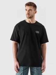 4F T-shirt oversize z nadrukiem męski - czarny M. Czarne t-shirty 4F, m, bez wzorów, z bawełny, bez kołnierzyka, bez ramiączek. Za 69.99 zł.