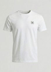 MĘSKA KOSZULKA LEE WOVEN LABEL TEE BRIGHT WHITE 112376540. Białe t-shirty Lee, m, bez wzorów, bez kołnierzyka, bez ramiączek. Za 79.99 zł.